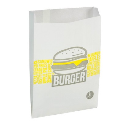 Paper Bag - Printed Burger 240x165x55 Greaseproof 1000/Pack